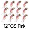 12PCS #12 Bead Head Nymphs Pink Blue Pearl Olive Purple Trout Fishing Nymph Flies