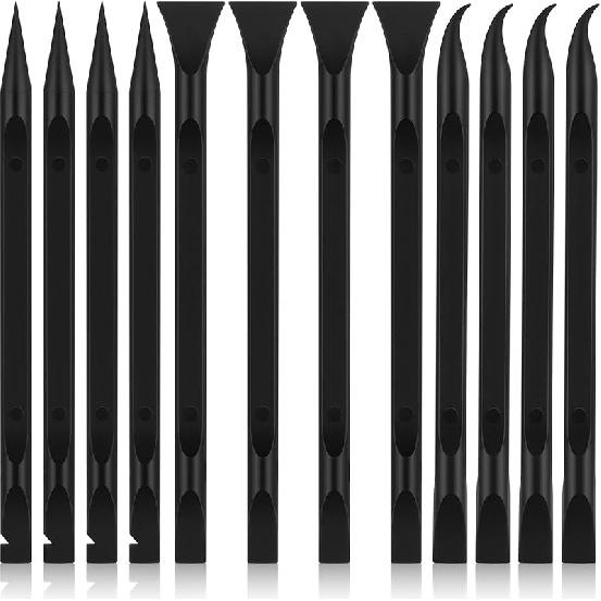 12 PCS Carbon Fiber Plastic Scrapers Tool, Non-Scratch Scraper Tool for Tight Spaces, Multi-Purpose Label Scraper Pen-Shaped, for Car Cleaning