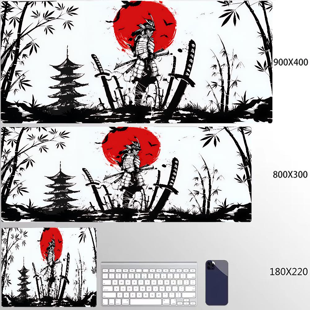 Japanese Samurai Desk Mat XXL Black and White Gaming keyboard mat large Oni Samurai extended deskpad Ghost of Tsushima Mousepad
