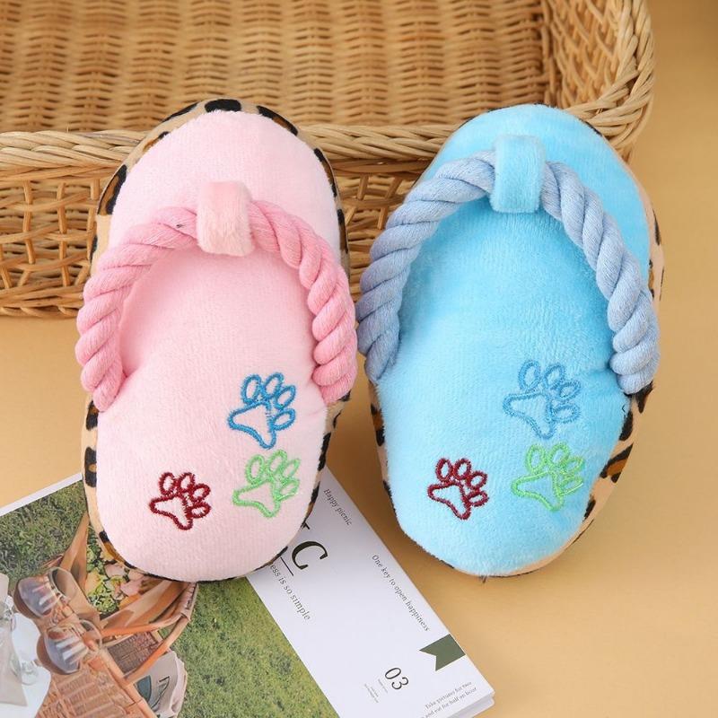 Cotton Rope Plush Squeaky Slipper Chew Toy For Small Medium Dogs