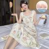 Sling Nightdress with Chest Pad Summer Pajamas Women's Woven Cloud Cotton Lace Medium and Long Dress Loungewear