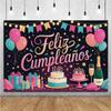 Happy Theme Background In Spanish, Party Decoration with Colored Globes, Background Banner, Gift for Children, Photo Session