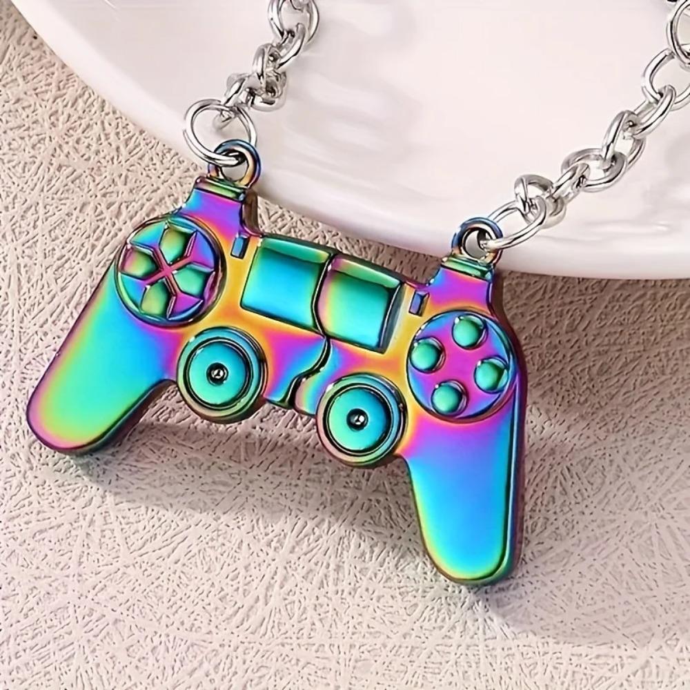 2Pcs Combinable Magnetic Gamepad Pendant Necklace, Colorful Geometric Design, Stylish Couple Daily Fashion Jewelry