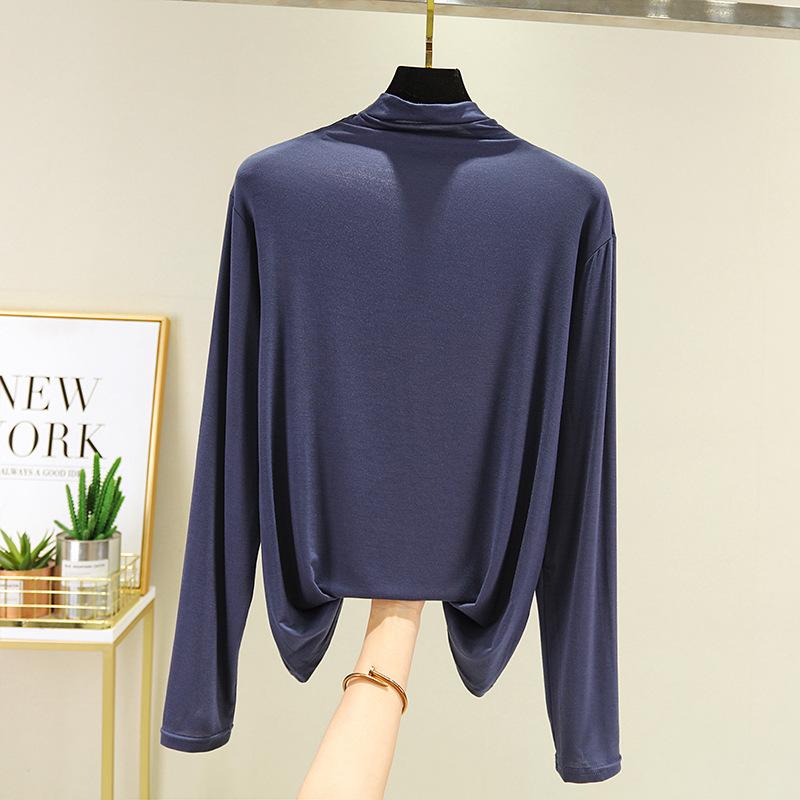 TurtleNeck Long Sleeve Tshirt Women Autumn Bottoming T-Shirts Tops Solid Slim Fit Pullovers Casual Tees Shirts Base Tees