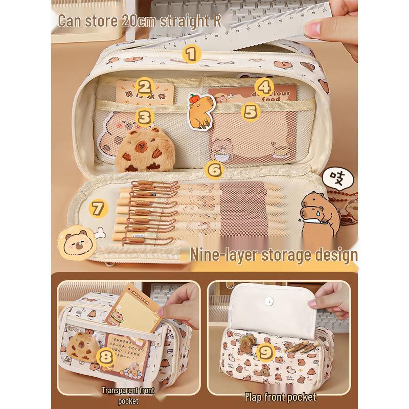 Capybara 2024 Large Capacity Pencil Case for Girls - Stylish Stationery Box for Primary & Junior High School