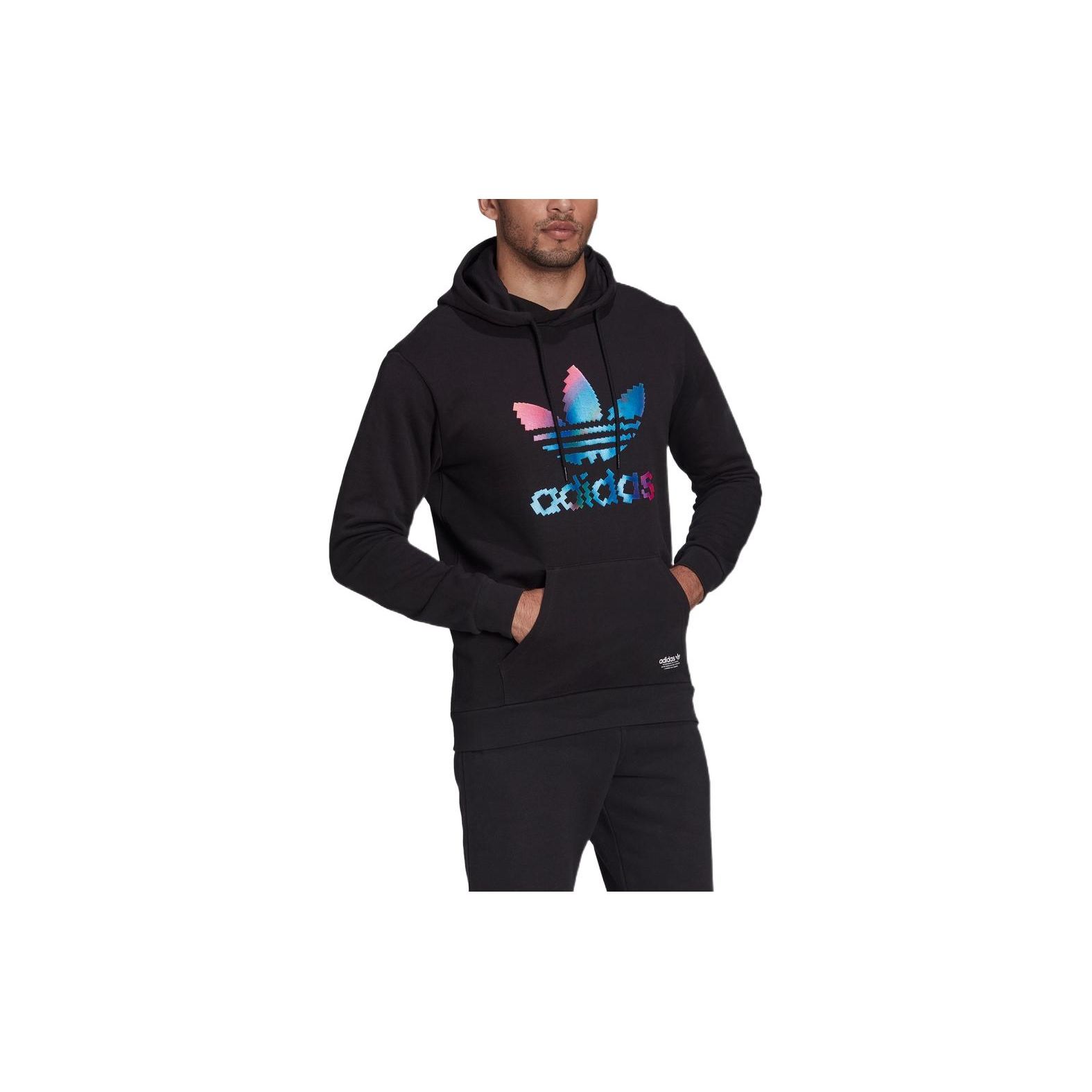adidas Originals Men s Black Gradient Trefoil Print Hoodie HC7112 XS