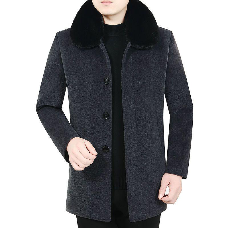 

Men s Mid-length Woolen Coat - Thickened Fleece-Lined Winter Overcoat for Middle-Aged & Elderly L for 95-110 jin