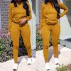 Fashion Womens Long Sleeve Hole Pocket Hoodies Drawstring Pants Loose Tops Set