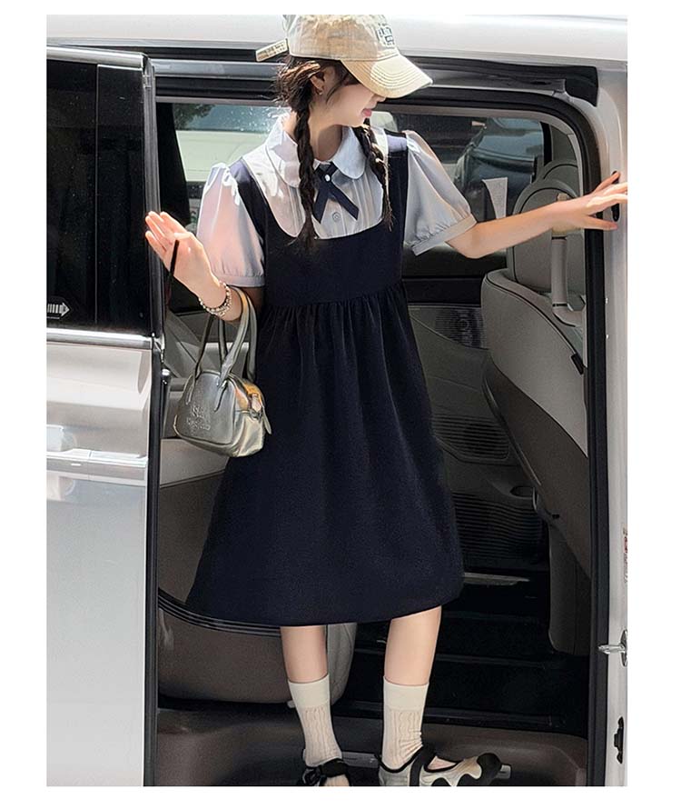 Girls' Dress - Summer College Style Casual Vacation Two-Piece Bubble Sleeve Skirt