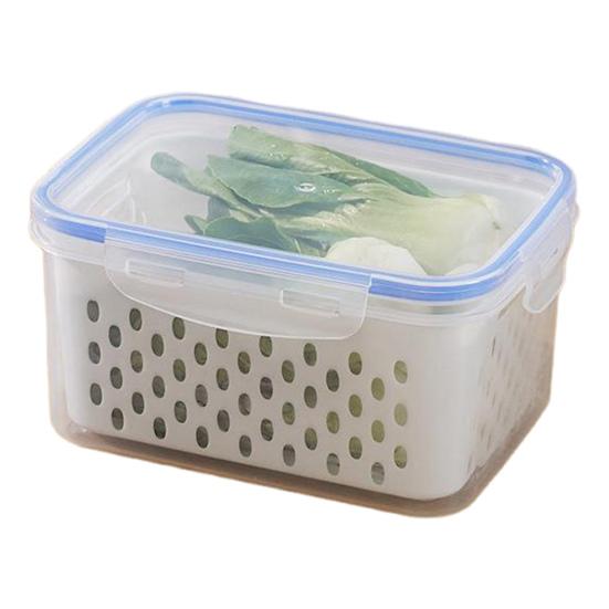 4-In-1 Fruit Vegetable Storage Container with Removable Filter Leak-Proof Airtight PP Storage Box for Washing Draining Stackable Food Organizer