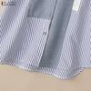 ZANZEA Women Casual Turn Down Collar Loose Short Sleeve Stripe Blouse
