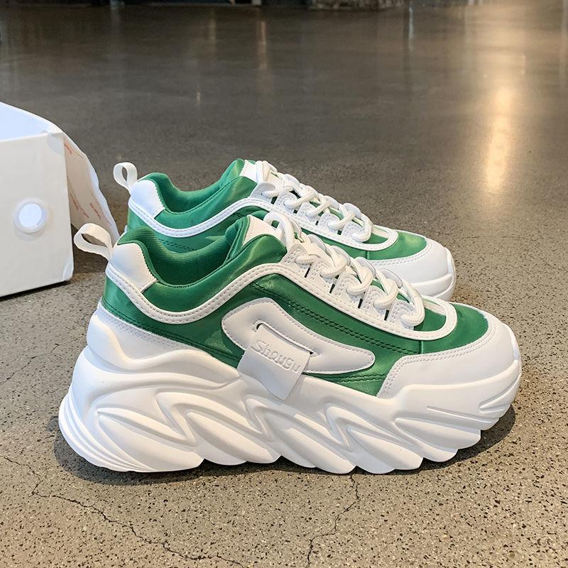 

Модные женские кроссовки на высокой платформе, повседневная обувь, дизайнерские массивные кроссовки, женские белые туфли на толстой подошве, дышащие 39 зелёный