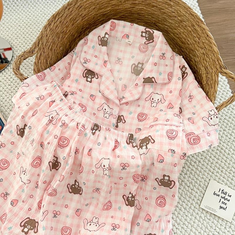 Summer new pajamas women's short-sleeved shorts thin cloud cotton cartoon cute large size Korean version loungewear