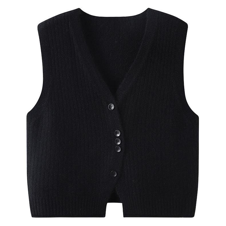Designer Button Vest Knit V Neck Waistcoat Women Spring Cardigan Sweater Top