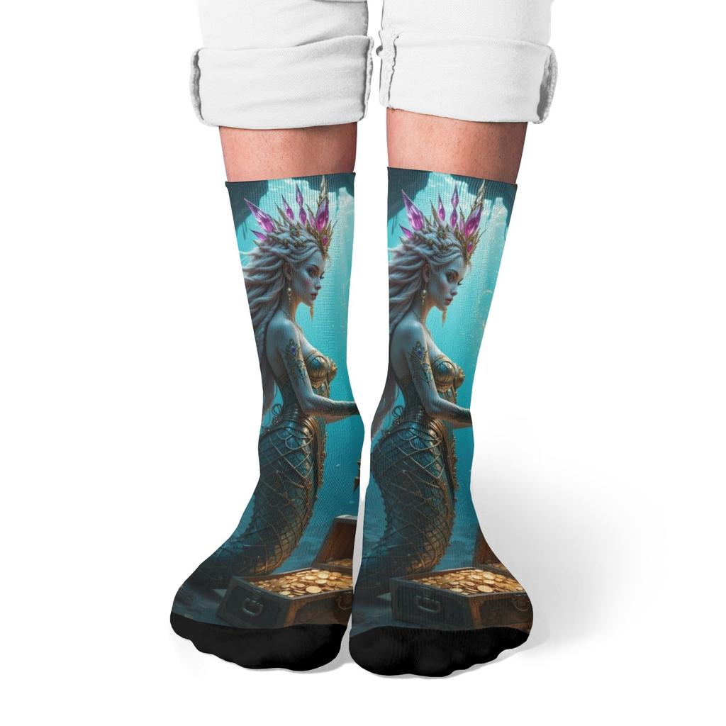 Myth Mermaid Retro Casual Socks Creative Happy Hip Hop Socks Soft Breathable Crew Socks Suitable for Sports Outdoor Travel Party