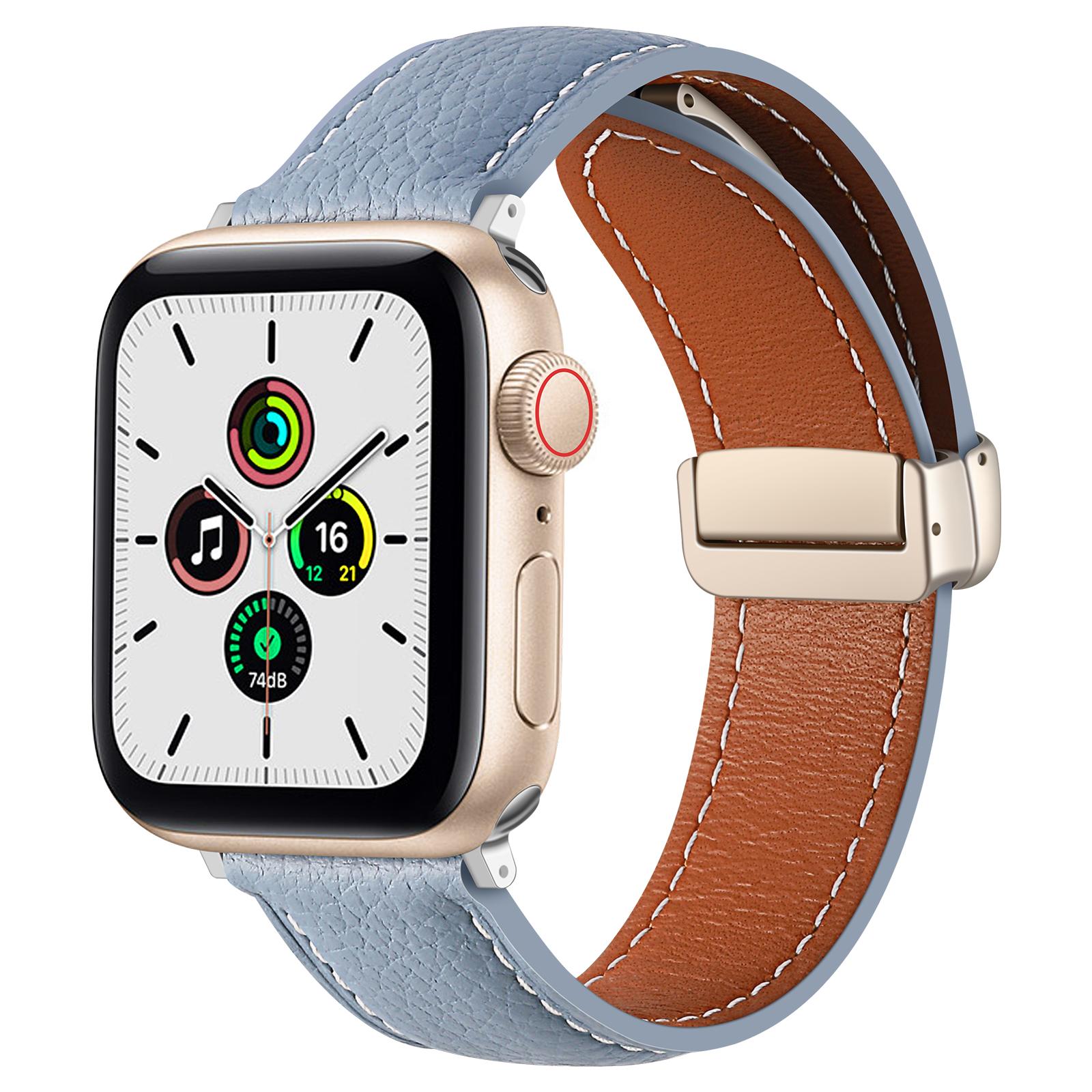 

Leather Magnetic Buckle Band for Apple Watch 49mm 45mm 41mm 40mm 44mm 42mm 38mm Bracelet iWatch Series Ultra 9 8 7 6 5 3 SE Belt 42mm 44mm 45mm 49mm небесно-голубой