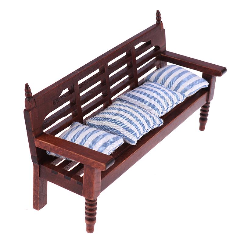 1:12 Dollhouse Miniature Sofa With 4 Pillows Toy Wood Dollhouse Furniture