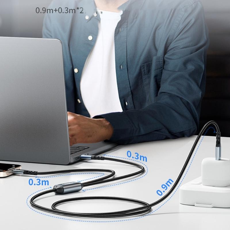 USB C To Double USB C Data Cord 140W Super Fast Charging Cable Wire 480Mbps Fast Speed Data Sync Splitter Line