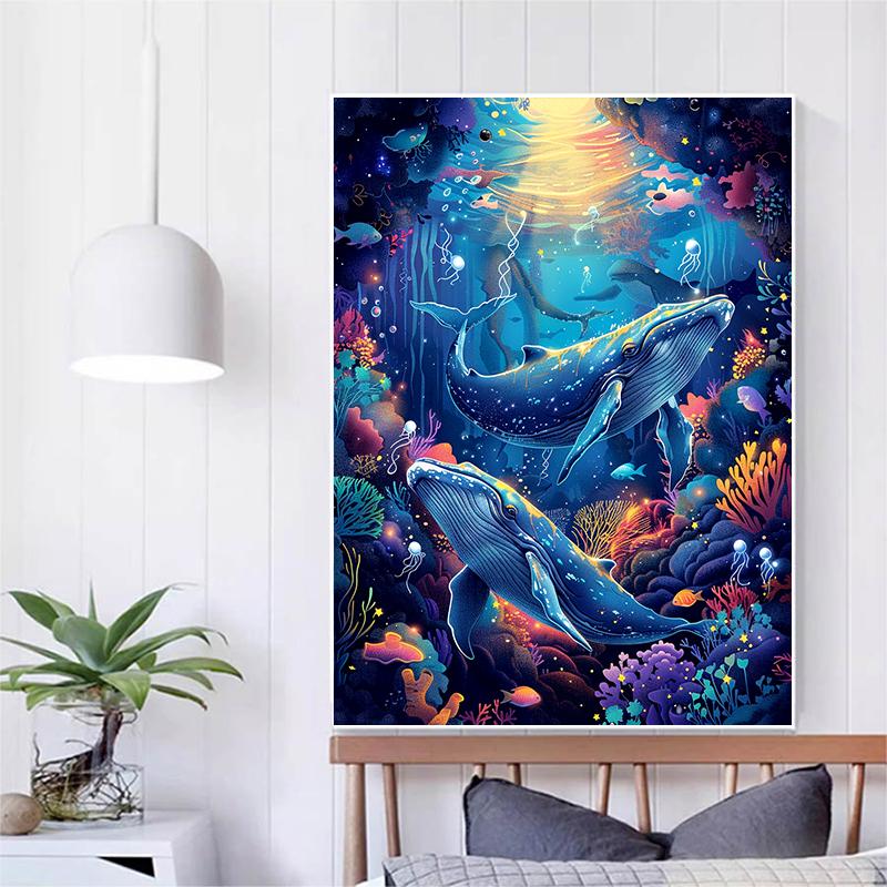 5d DIY Diamond Painting Cross Stitch Whale Diamond Embroidery Underwater World Mosaic Full Round Drill Home Decor