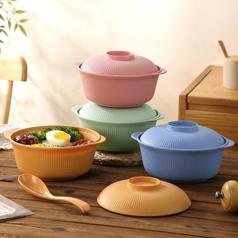 ZISIZ Nordic Enamel Instant Noodle Bowl with Lid and Handles