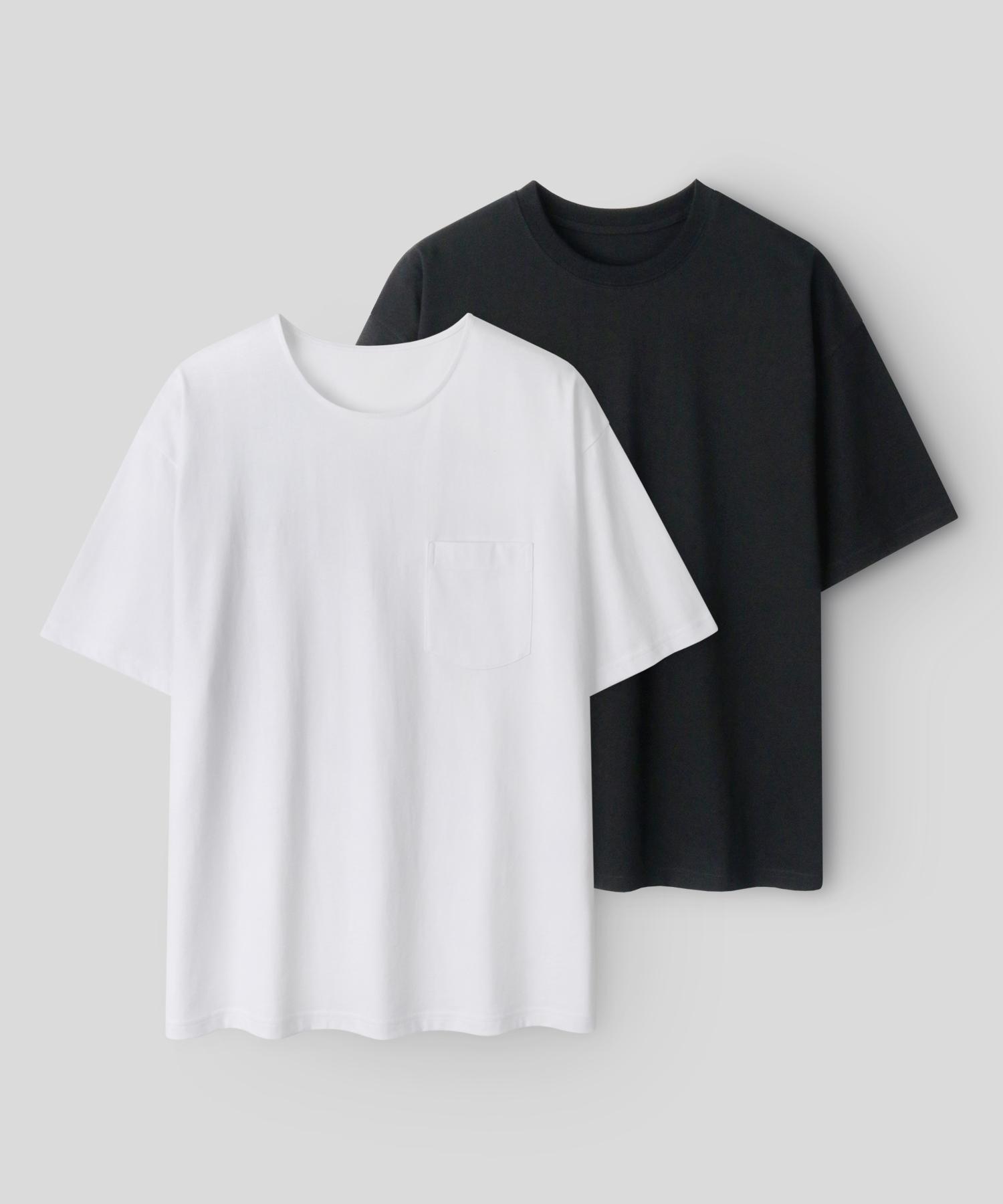 Industry [2Pack] Soft Cotton U-Neck & Round Neck Half T-Shirt U-Neck Black/1(S)