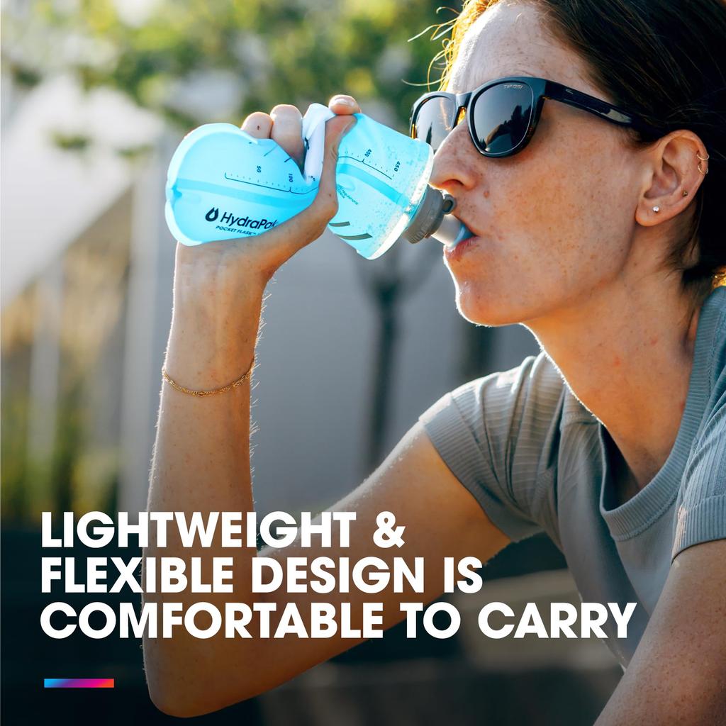 HydraPak PocketFlask 500ml Discreet Soft Flask Water Fits Perfectly on Running Belt or Form Fitting Pocket with Locking Cap 17 - Compressible, Bottle,