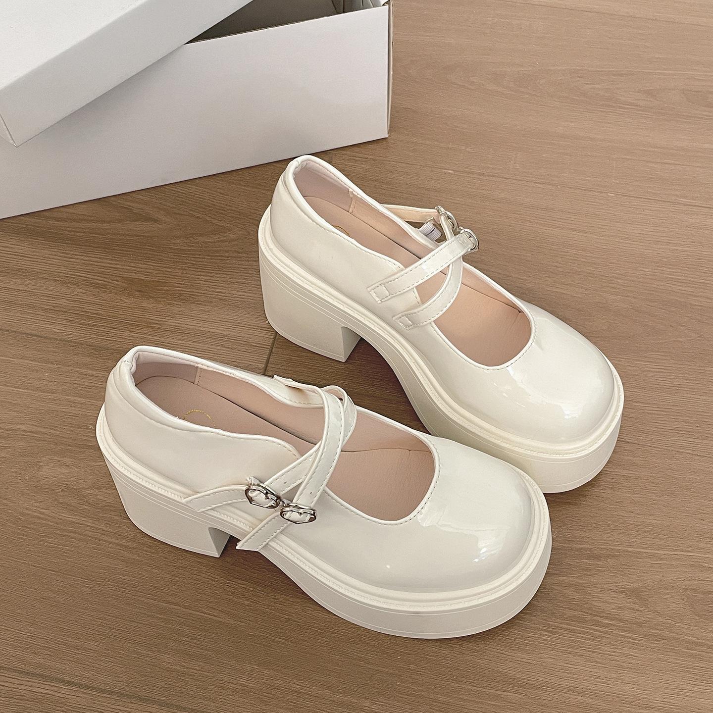 

Retro black high-end British thick-heeled small leather shoes for women s 2025 new summer with skirts to increase the height of Mary Jane shoes 40 бежевый