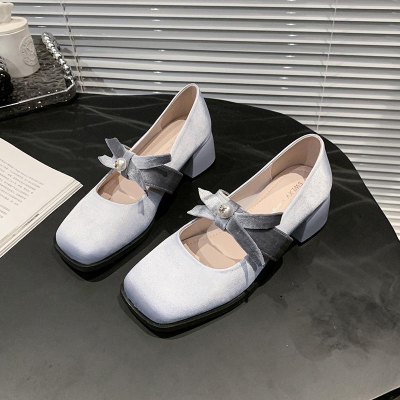 Gentle Fairy Style Mary Jane Shoes 2025 Spring French Temperament Elegant Satin Bow High Heels Evening Shoes