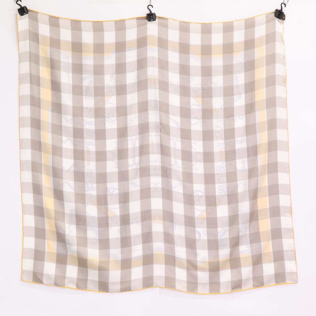 HERMES Mors et Gourmettes Silk Bit and Leash, Carre90 scarf Yellow / GrayUsed