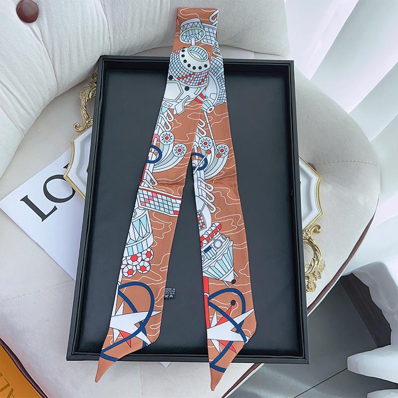 Korean version of Four Seasons Versatile Ladies Tie Bag Ribbon Headband Decorative Long Ribbon Spot Small Scarf Silk Scarf Wholesale 90 светло-коричневого