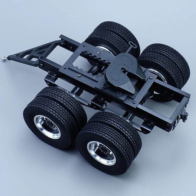 Alt Metal 1 & 2 Aksler Trailer med Træk Femtehjul til 1/14 Tamiya RC Lastbil SCANIA 770S VOLVO FH16 BENZ MAN LESU Bil