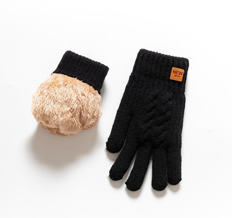 Fleece Lined Fashion Warm Women Men Black Cable Knitted Winter Touch Screen Gloves