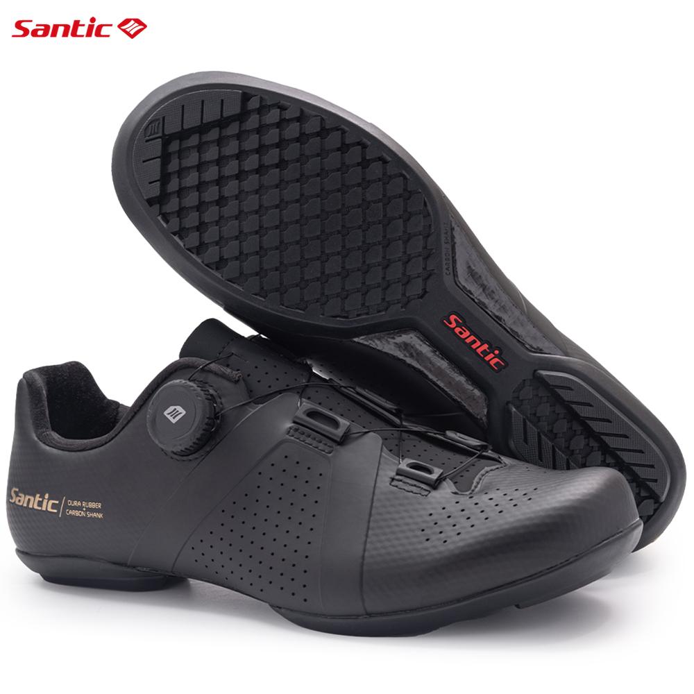 Santic Unisex Non-Locking Cycling Shoes Rubber and Carbon Plate Outsole Outdoor Riding Sport Shoes Adjustable Road Flat Sneakers 36