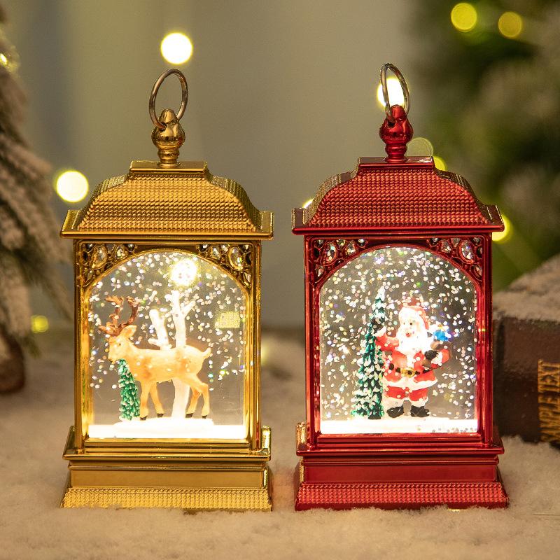 Christmas Decoration Glowing Santa Claus Interior Water-filled Flat Wind Lantern Desktop Ornaments Snowman Christmas Decoration Christmas
