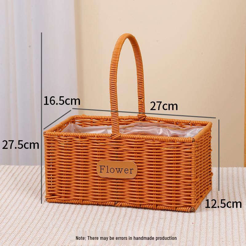 Imitation Rattan Woven Flower Basket: Handheld Arrangement, Living Room Decor, Photography Prop, Picnic, Pastoral, Flower Girl, Souvenir.