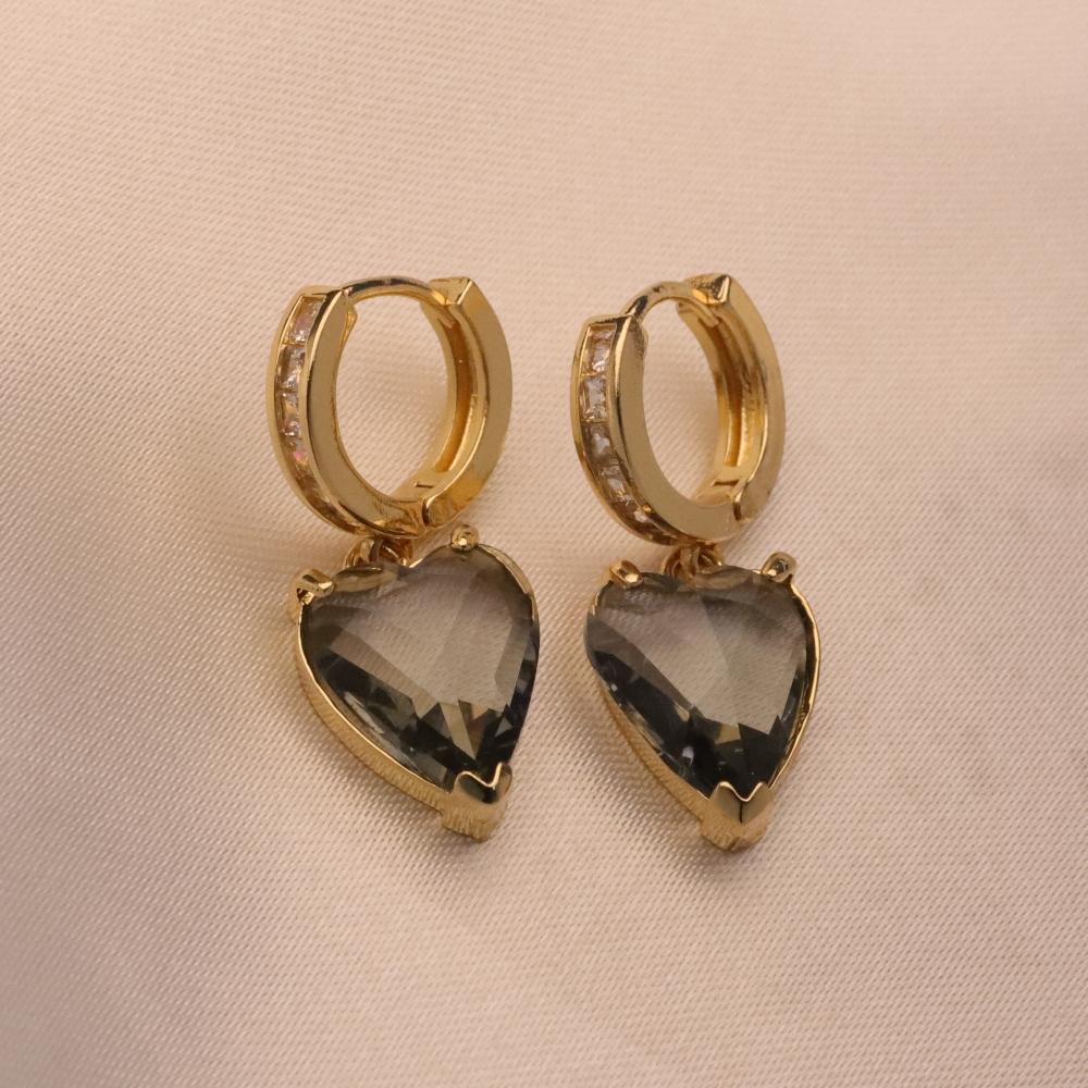1 Pair Luxury Colorful Heart Shape Zirconia Dangle  Earrings for Women Golden Earring Jewelry Party Accessories
