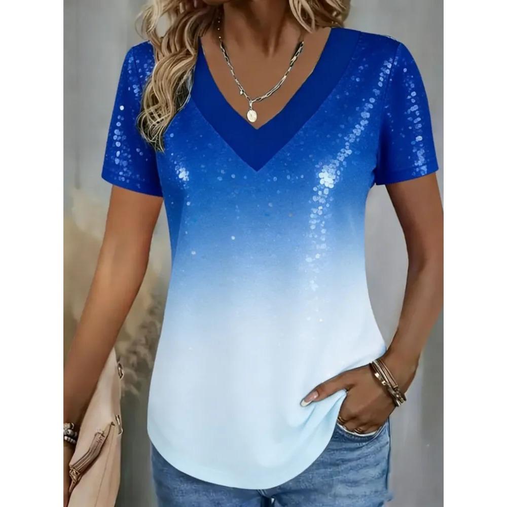 Creative Colorful Pattern Summer Soft Fashionable Comfortable Women's T-Shirts Casual Breathable Loose V-Neck Short-Sleeve T-Shirt