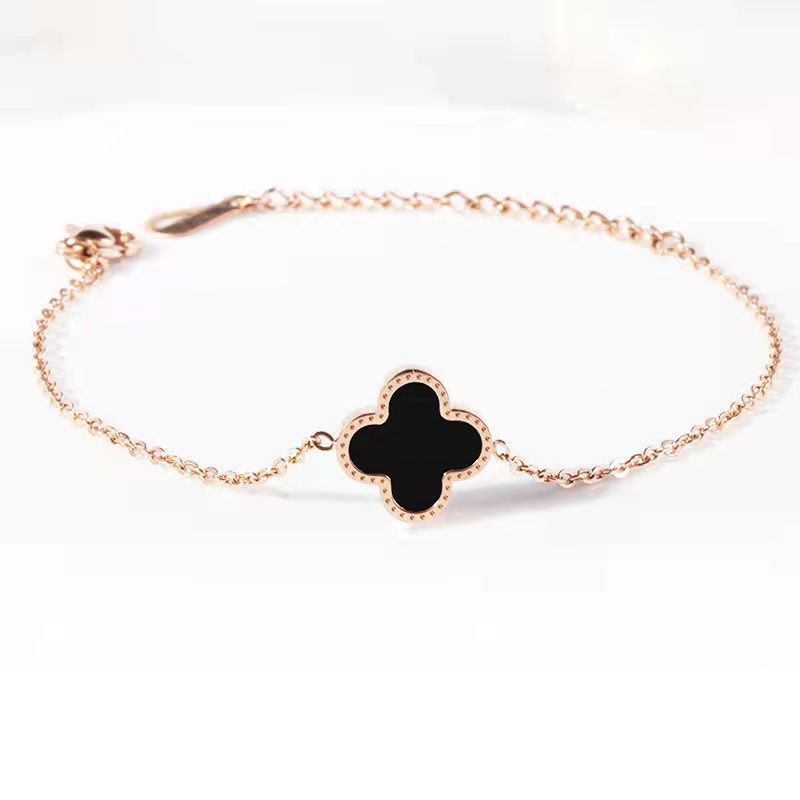 Titanium Steel Four-Leaf Clover Anklet Women Rose Gold Non Tarnish Anklet