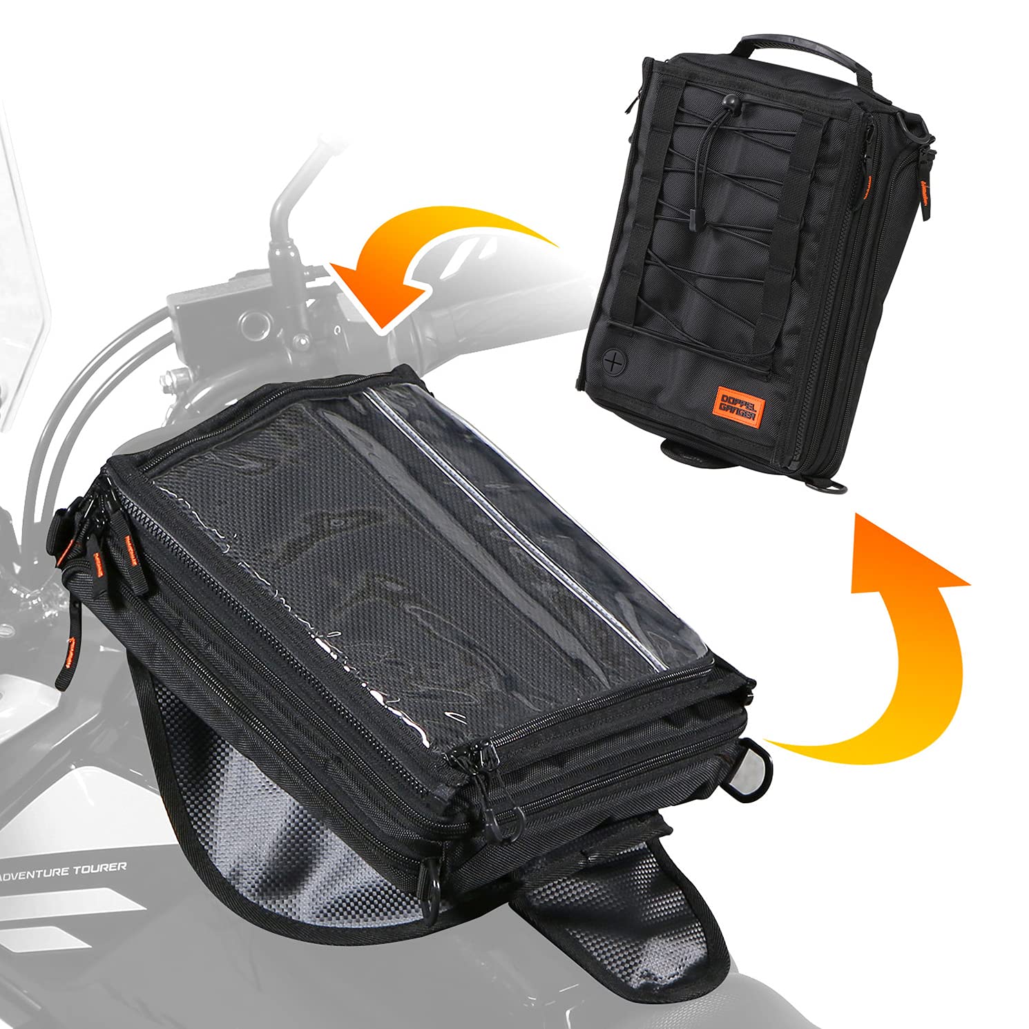 

DOPPELGANGER Tank Bag with a variable Changes to the shape the rider needs right Detachable map can be attached and detached at overwhelming speed