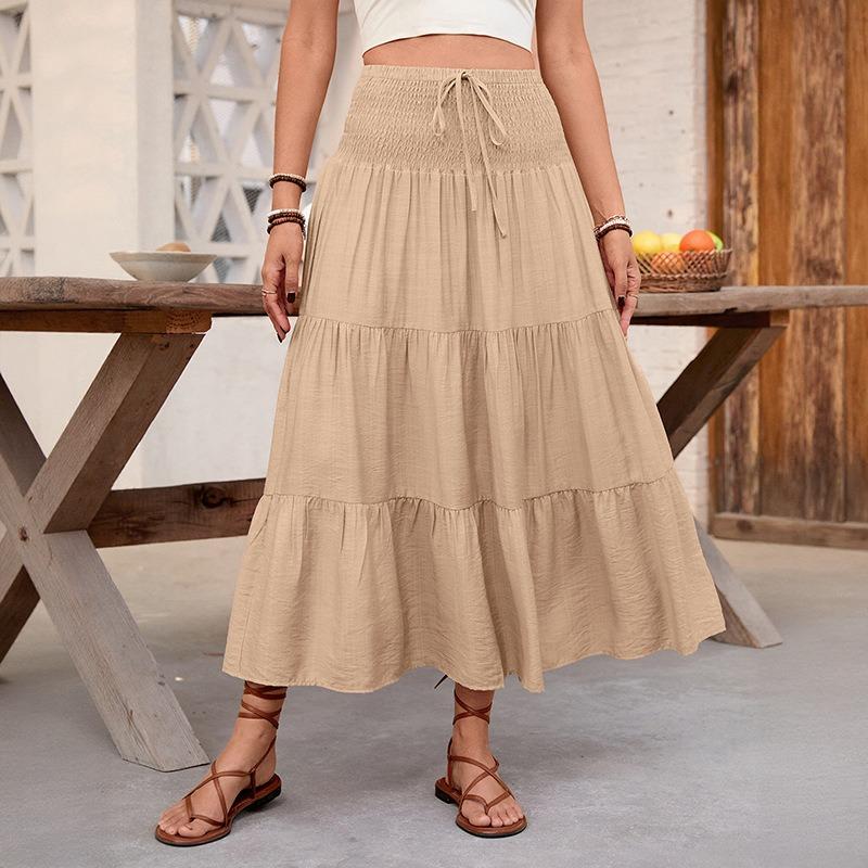 Women's Summer Casual and Versatile Drawstring Tie A-line Skirt