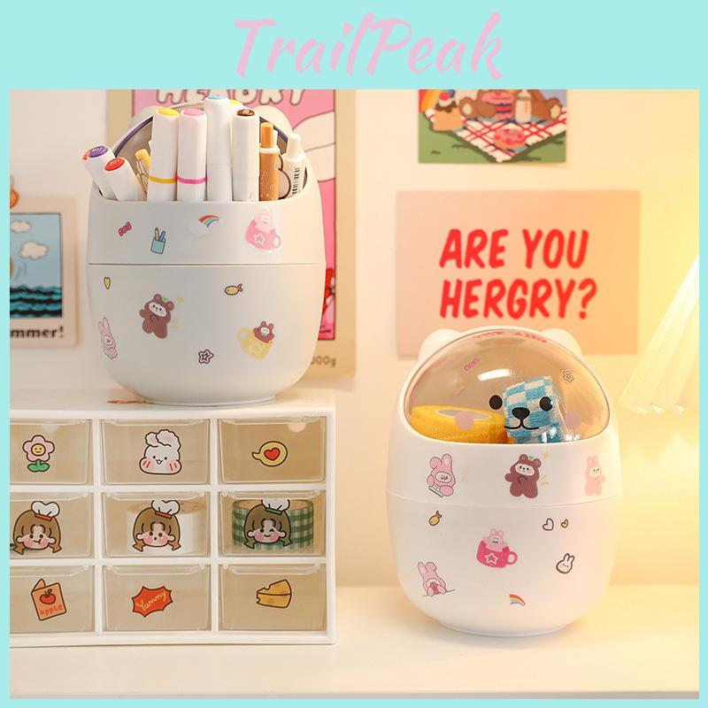 Ins Trash Desktop Can With Lid Mini Cute Storage Box Pencil Organizer Flip