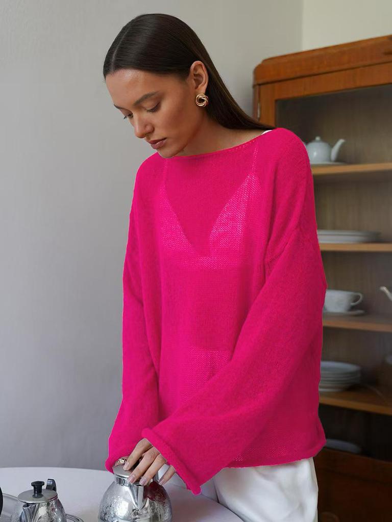 Top a Maglia Rete Autunnale da Donna - Maglione Sexy Trasparente Girocollo