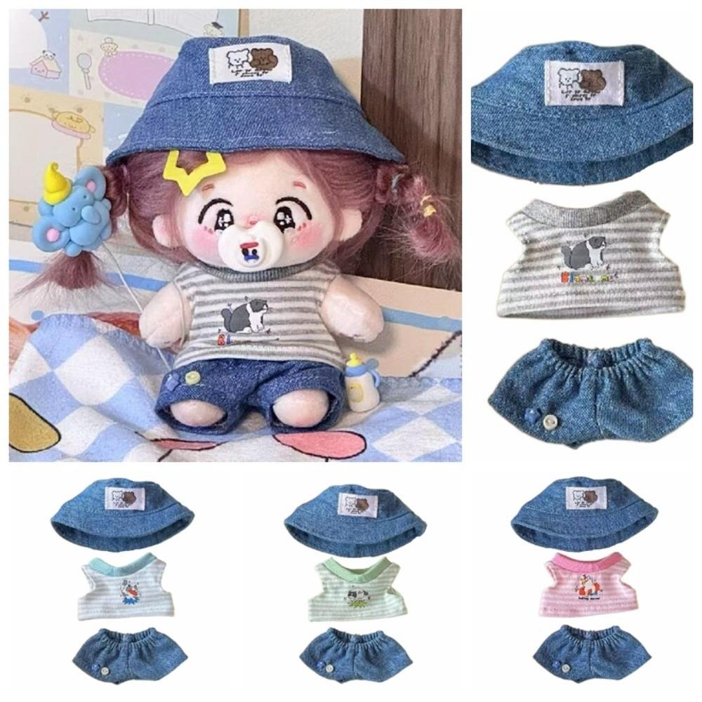 1 set Striped T-shirt 10/20cm Cotton Doll Clothes Cowboy Hat 10cm Doll Clothes  Kids Gift