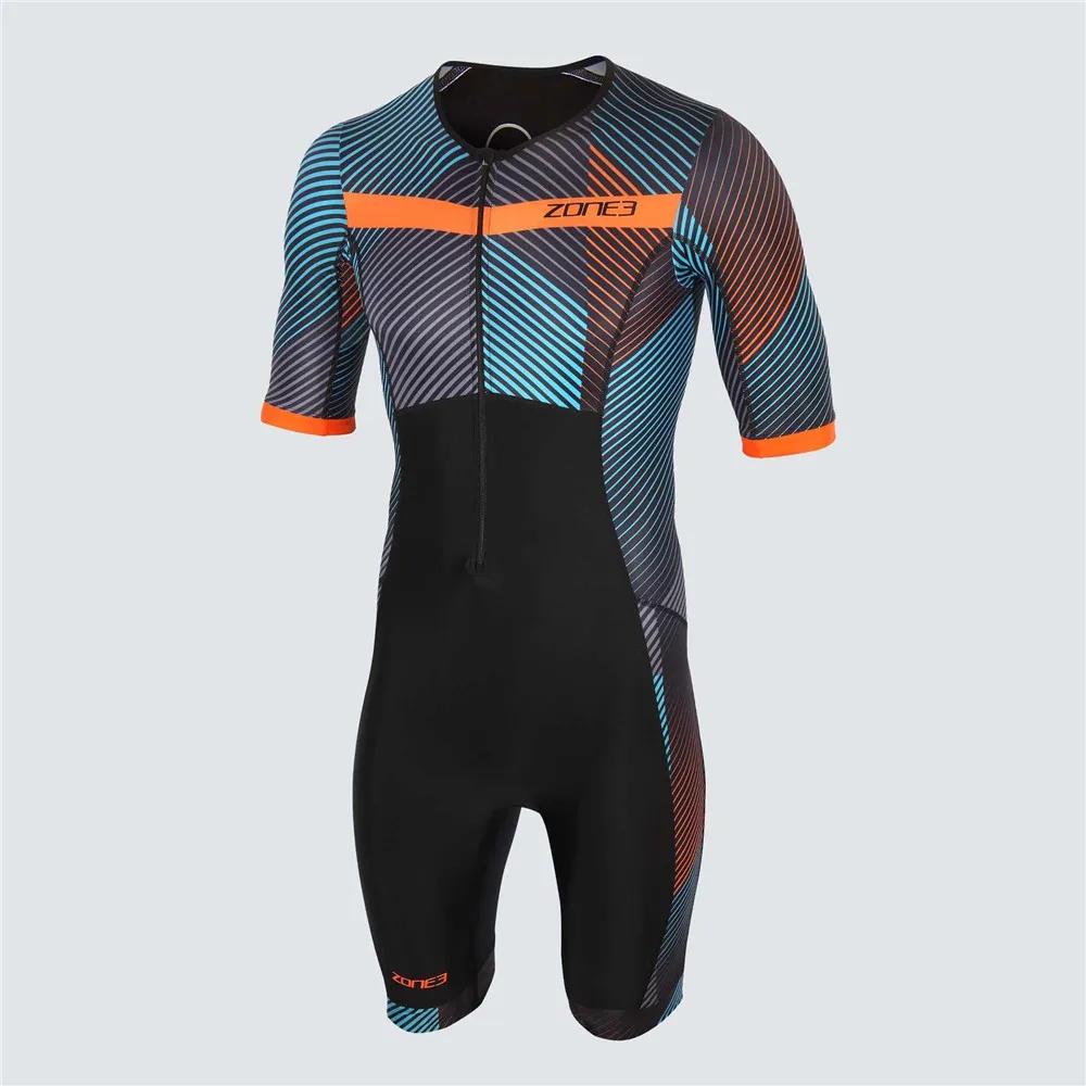Zone Men Cycling Short Sleeve Swiming Suit Triathlon Bike Racing Tri Suit Maillot Ciclismo Swimming Running Clothing Skinsuit