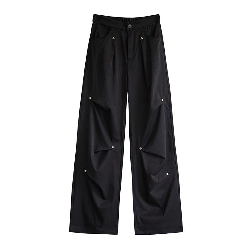 Women's Spring and Summer New Style Plus Velvet Makes Them Look Taller and Slim, Single Button Pleats Versatile Draped Straight Trousers