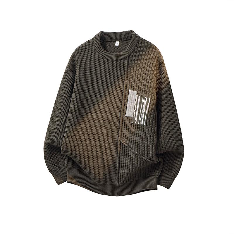 Men s Trendy Patchwork Pullover Sweater: High-End Design with Round Neck, Loose Fit - 2025 Edition XL