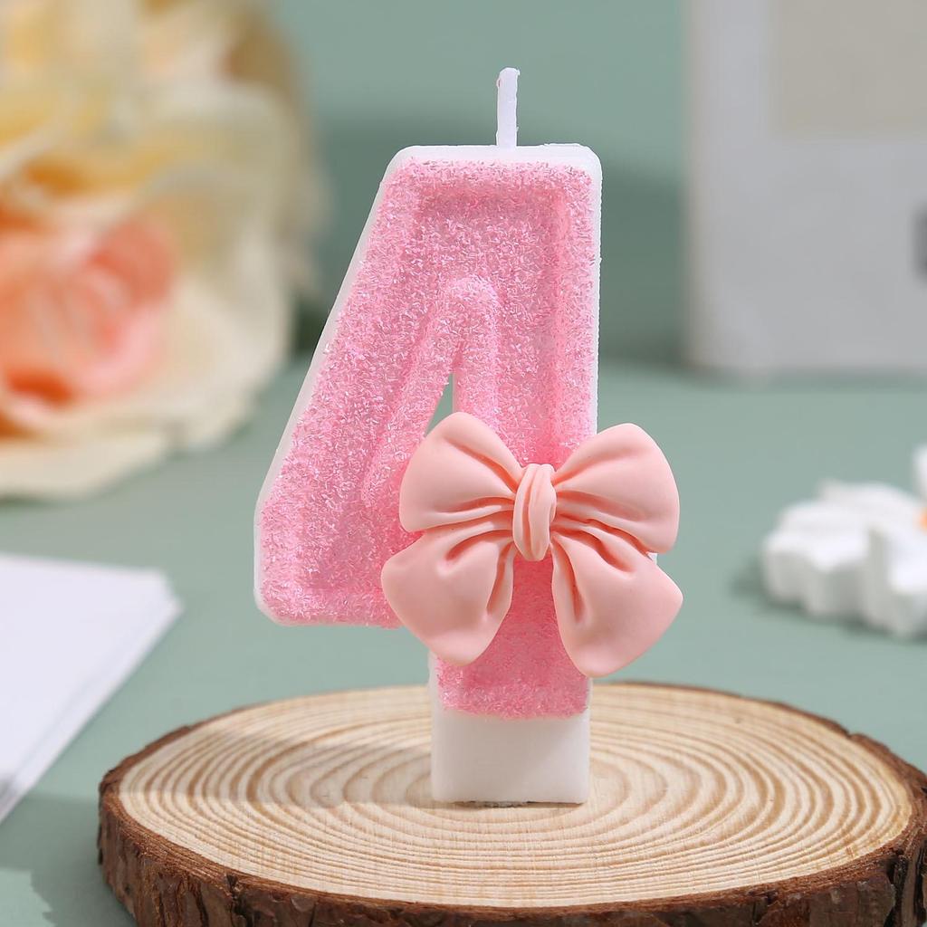 Pink Wax Birthday Number Candles with Transparent Bows – Creative DIY Art