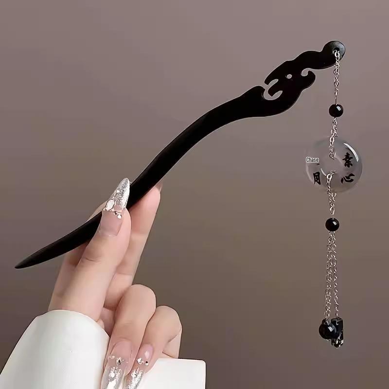 Elegant Retro Tassel Hairpin for Hanfu Updo - Women's Chinese Style Metal Hair Clip