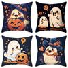 4pcs Retro Halloween Throw Pillow Covers, Double-Sided Print 100% Polyester Cushion Cases, Cute Ghost Pumpkin Whimsical Pattern, Hidden Zipper Machine