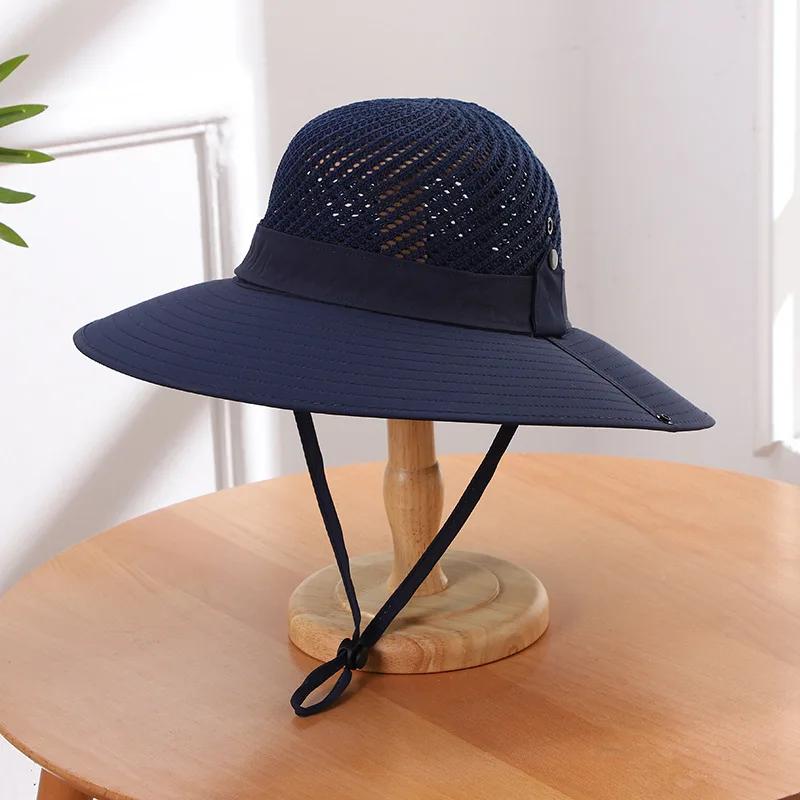 10cm Wide Brim Sun Hat for Men UPF 50+ Boonie Hat Summer UV Protection Outdoor Fishing Hiking Hat Breathable Mesh Bucket Cap